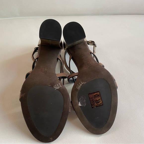 Brunello Cucinelli Monili-Trim Strappy Sandals, Rose Gold NEW - Picture 11 of 12